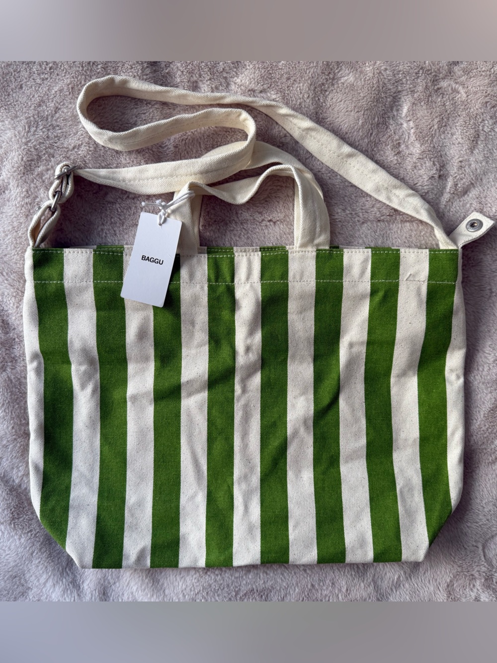 NWT BAGGU Horizontal Zip Duck Bag Green Awning Stripe - Picture 2 of 10